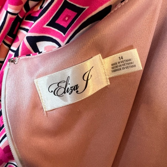 Eliza J Womens Geometric Print Mini Shift Dress Pink Retro Lined Zip NEW Size 14 - Picture 14 of 16